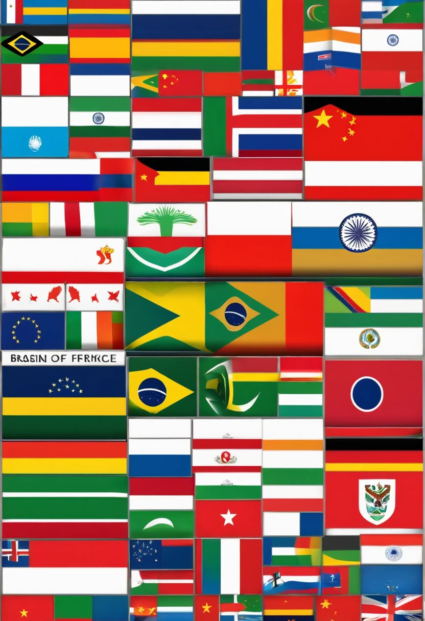 Logo, Single flag divided with the flags of the countries: Brasil, Russia, india, China and South Africa