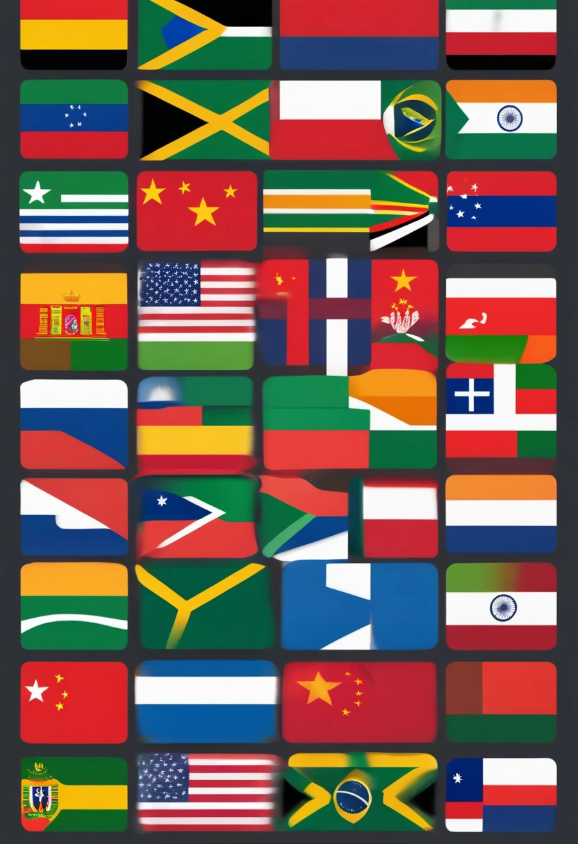 Logo, Single flag divided with the flags of the countries: Brasil, Russia, india, China and South Africa
