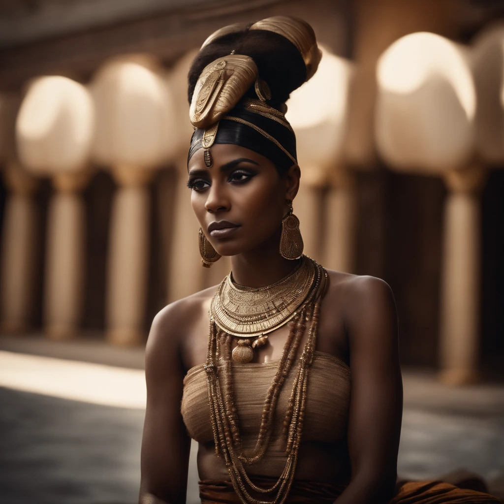 An ultra realistic photo showing of Cleopatra - with black skin and with African features