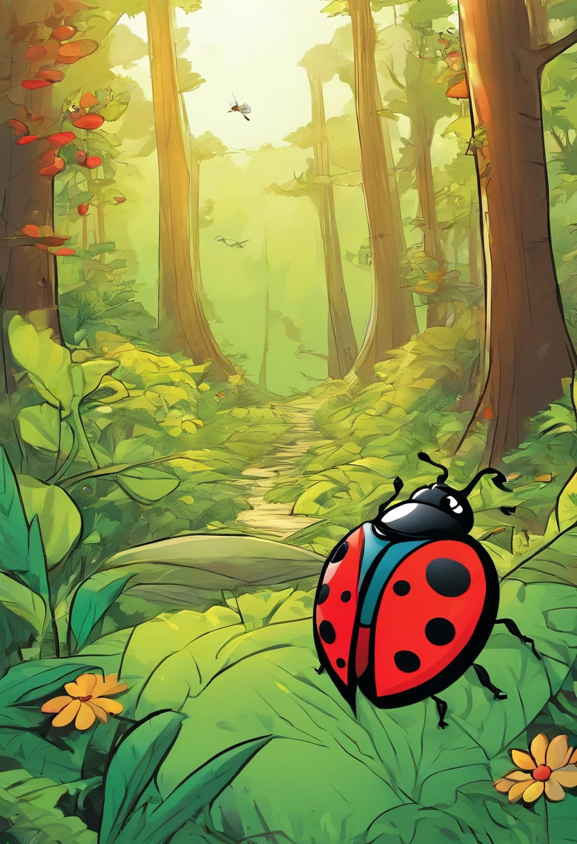 curious ladybug in the forest in 3d drawing