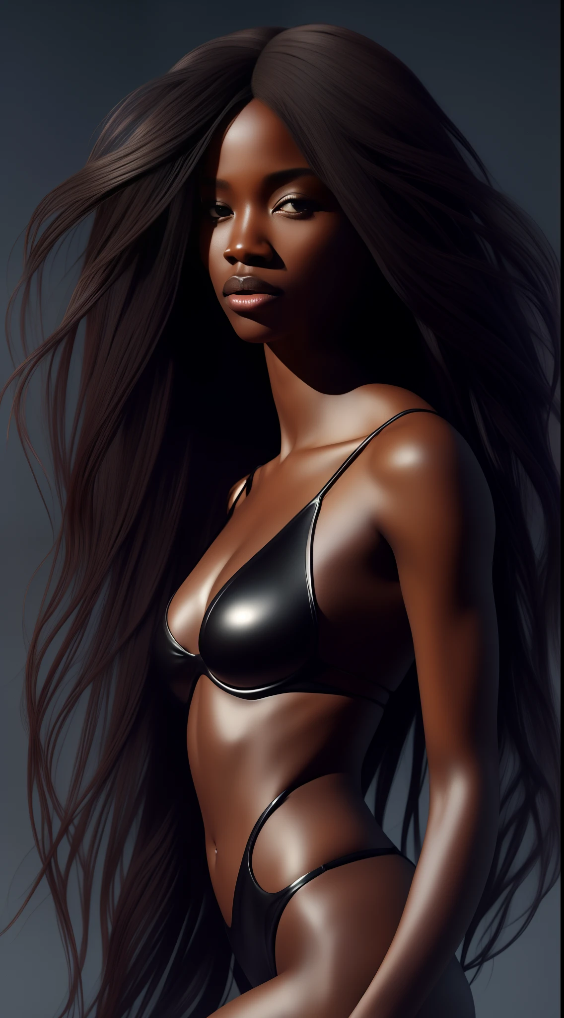 Interpretation of the human female form, Beautiful glowing skin, long, Black flowing hair, Modern visual concept art, Inspired by Enoch Boles, John Simmons, ArtGerm, Trending on ArtStation, intricate detailes, 4k 3D concept art, High resolution, masutepiece,