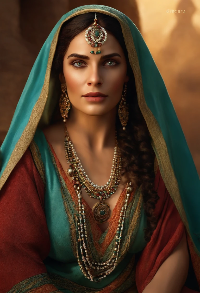 Zipora, mulher personagem do antigo testamento, seios pequenos, wife of Moses, wearing traditional clothes of the time, recatada, Non-sensual and traditional. imagem ultrarealista, de corpo inteiro e face perfeita.