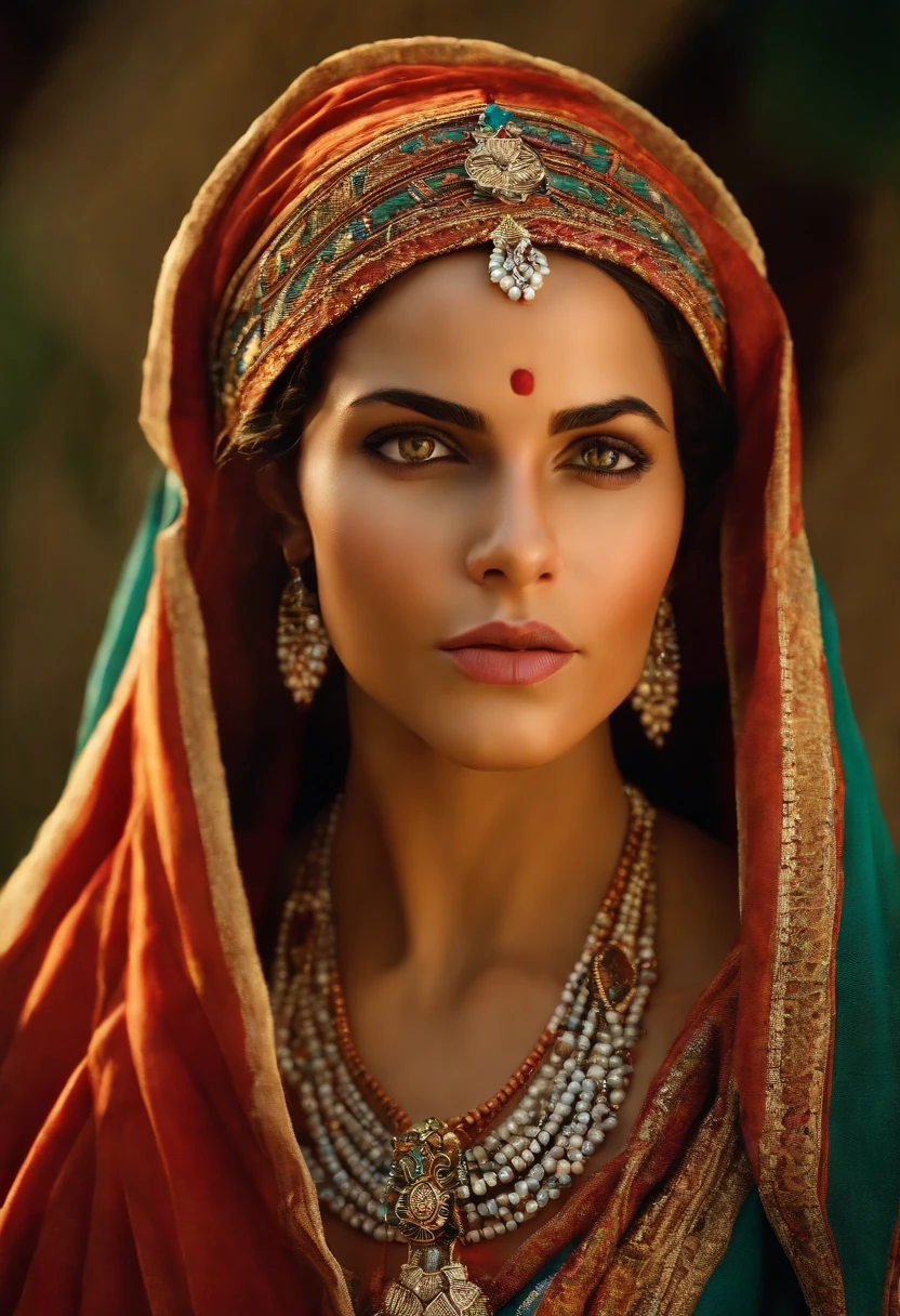 Zipora, mulher personagem do antigo testamento, seios pequenos, wife of Moses, wearing traditional clothes of the time, recatada, Non-sensual and traditional. imagem ultrarealista, de corpo inteiro e face perfeita.