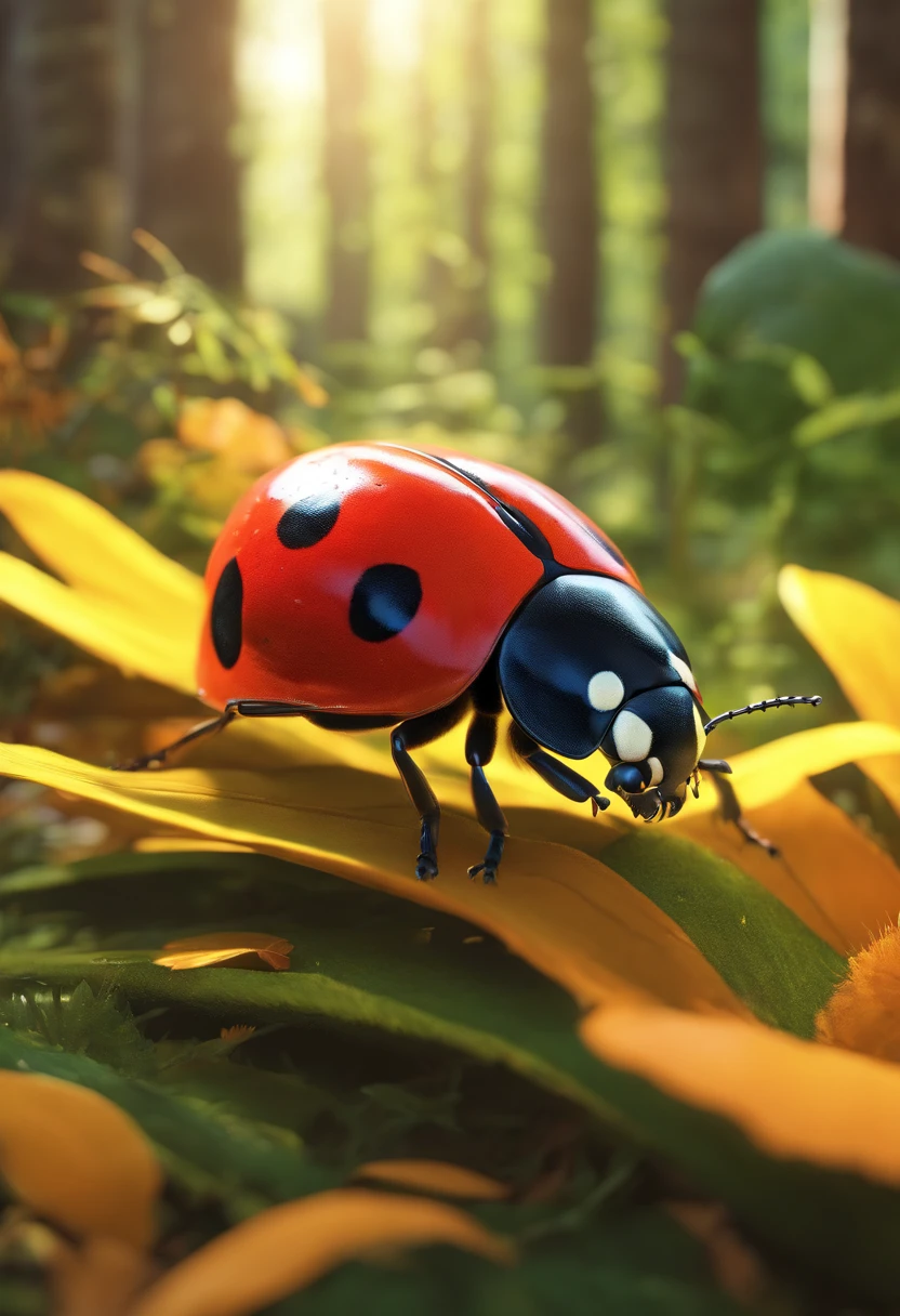 curious ladybug in the forest in 3d drawing