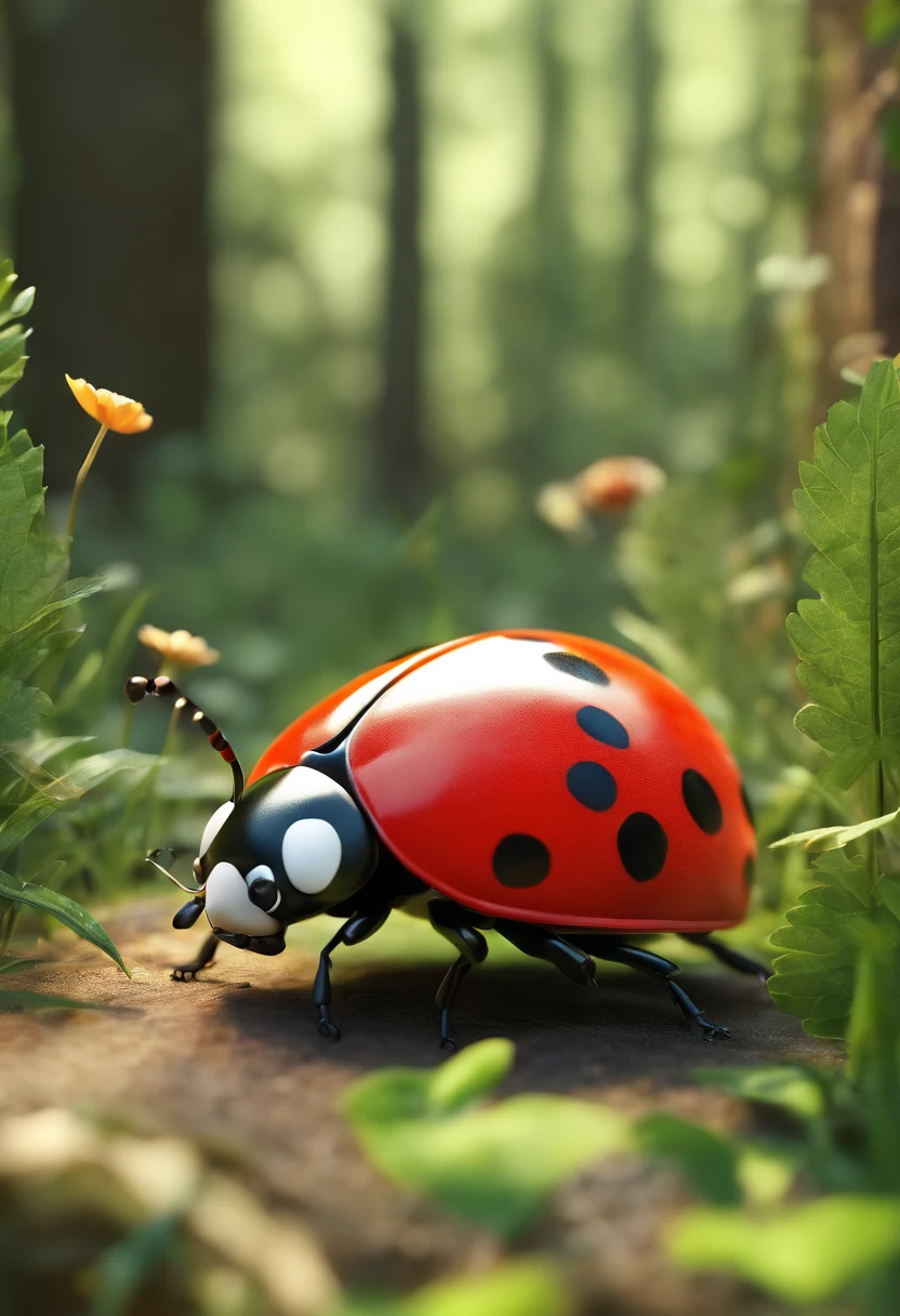 curious ladybug in the forest in 3d drawing