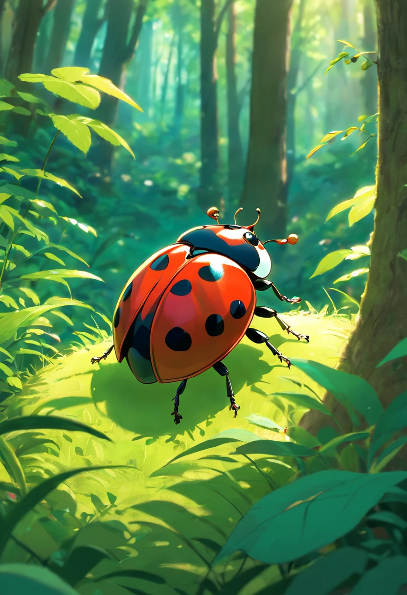 curious ladybug in the forest in 3d drawing