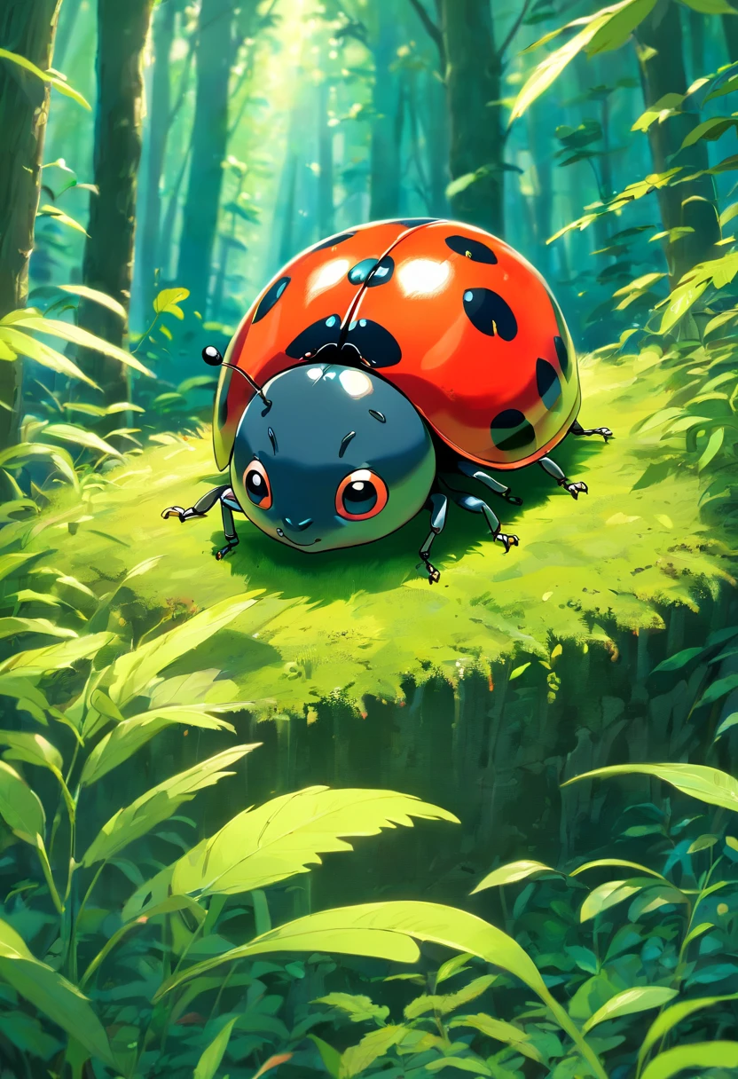 curious ladybug in the forest in 3d drawing