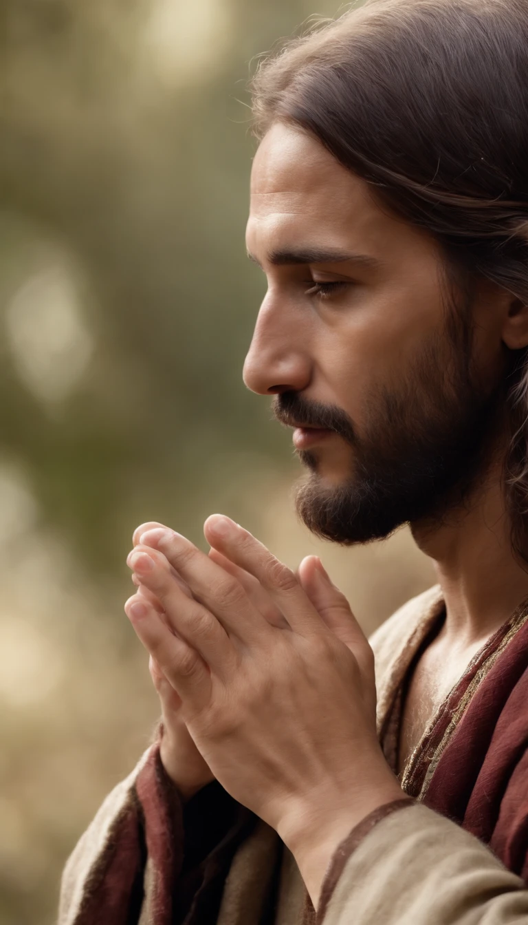 "Gerar uma imagem: Perfil de Jesus, Tight prayer hands."