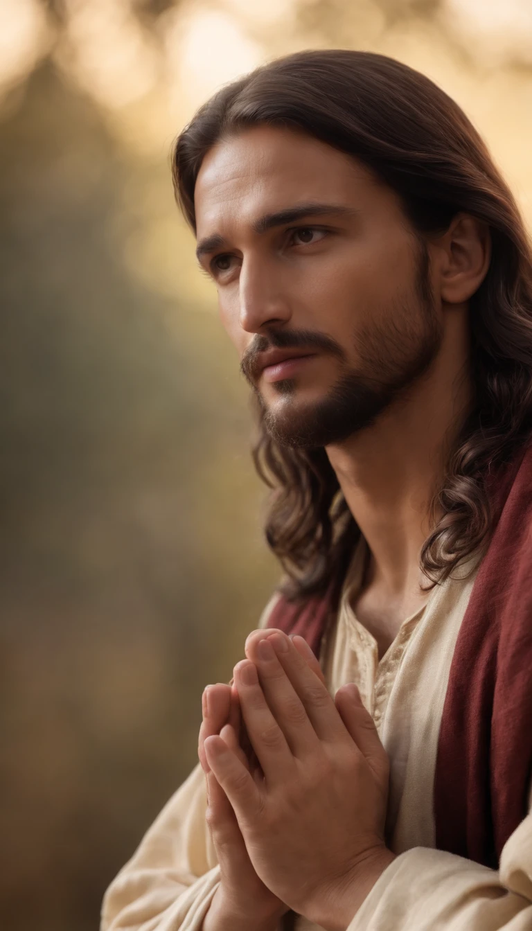 "Gerar uma imagem: Perfil de Jesus, Tight prayer hands."