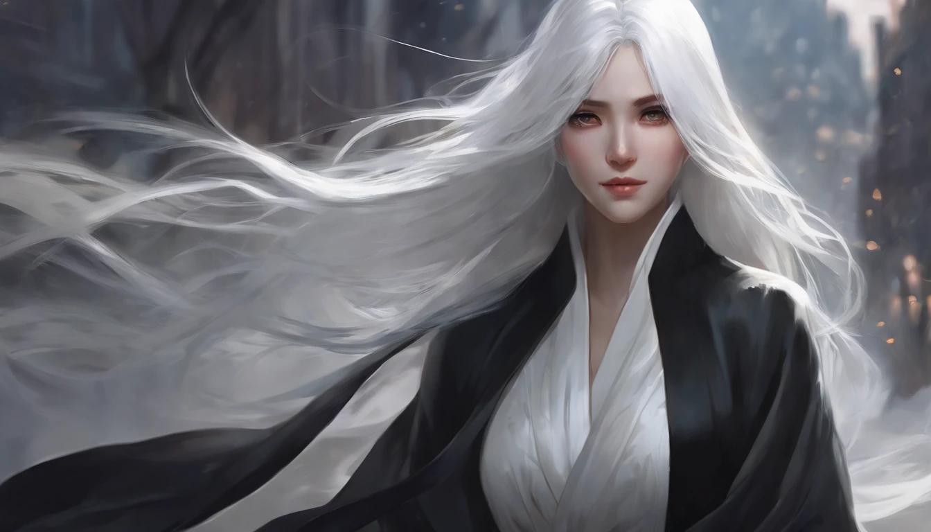 a close up of a woman with a white hair and a black scarf, a character portrait by Yang J, pixiv contest winner, fantasy art, white haired deity, beautiful character painting, artwork in the style of guweiz, the piercing stare of yuki onna, guweiz, with white long hair, with long white hair, flowing hair and long robes, big ass, big booty , city cafe, ukrain rose,