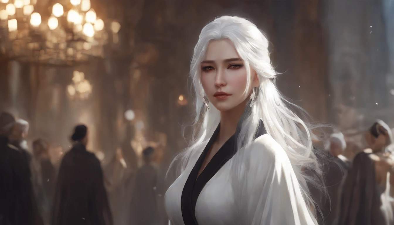 a close up of a woman with a white hair and a black scarf, a character portrait by Yang J, pixiv contest winner, fantasy art, white haired deity, beautiful character painting, artwork in the style of guweiz, the piercing stare of yuki onna, guweiz, with white long hair, with long white hair, flowing hair and long robes, big ass, big booty , city cafe, ukrain rose,