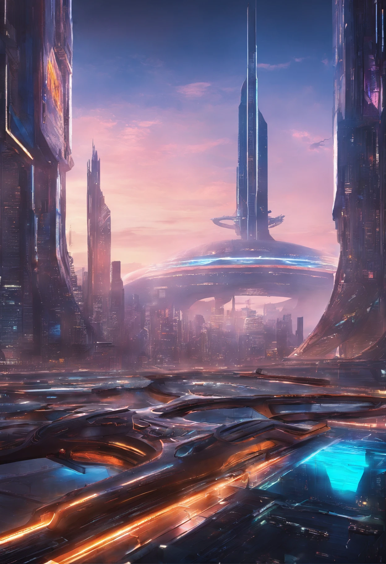 Futuristic city with futuristic train and futuristic buildings at night, Futuristic concept art, in other words、Futuristic city, in fantasy sci - fi city, Beautiful city of the future, futuristic utopian city, Concept Art 8K Resolution, Concept Art 8K Resolution, City of the Future, futuristic space port, concept art 8 k, Science Fiction Hollywood Concept Art top-quality masterpiece