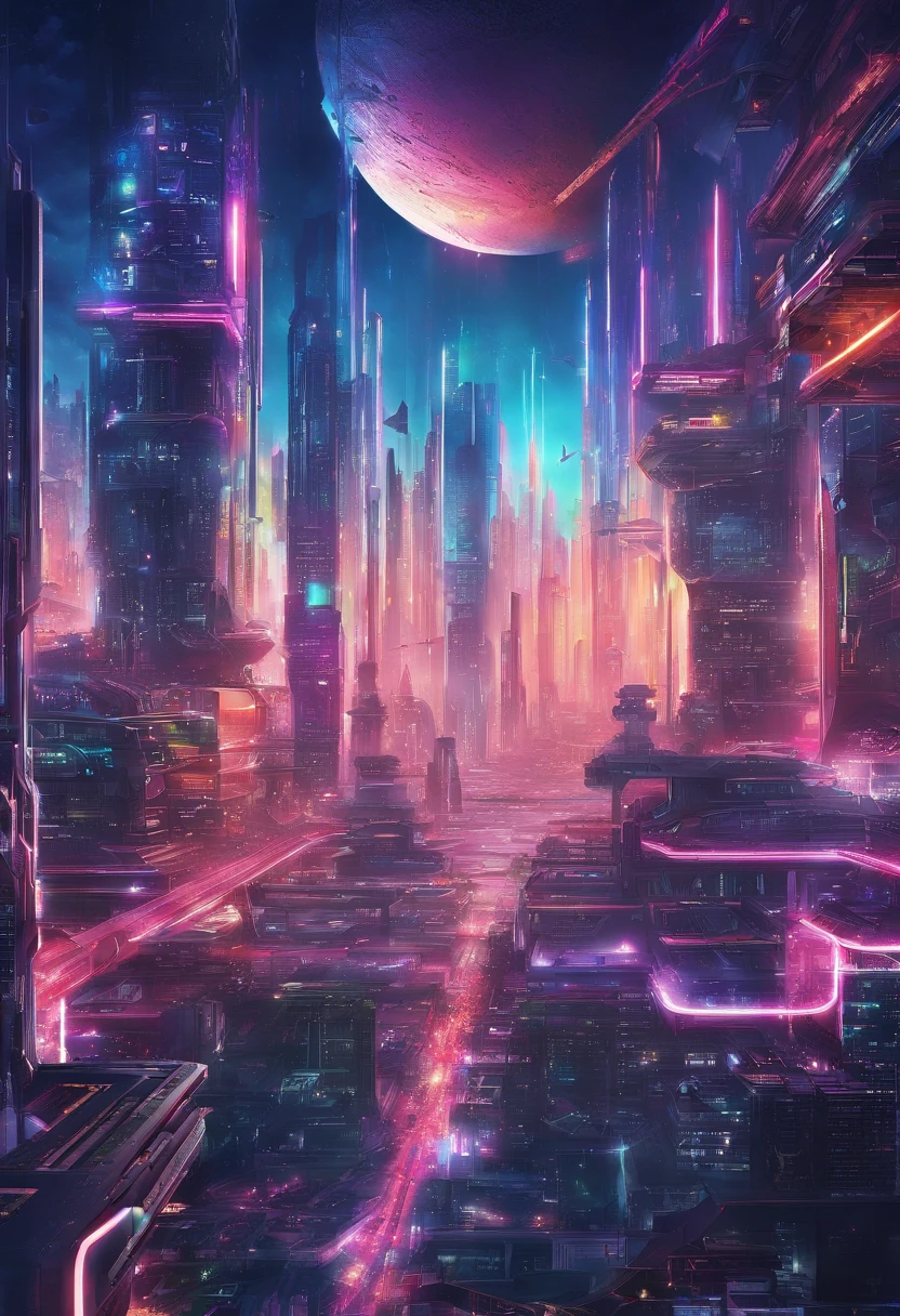 cyberpunked、futuristic cities、planet earth、Night view of cyberpunk lined with skyscrapers、neons、ＳＦart by、Utopian City、Megacities、dream、top-quality、​masterpiece、Beautiful cities of the future