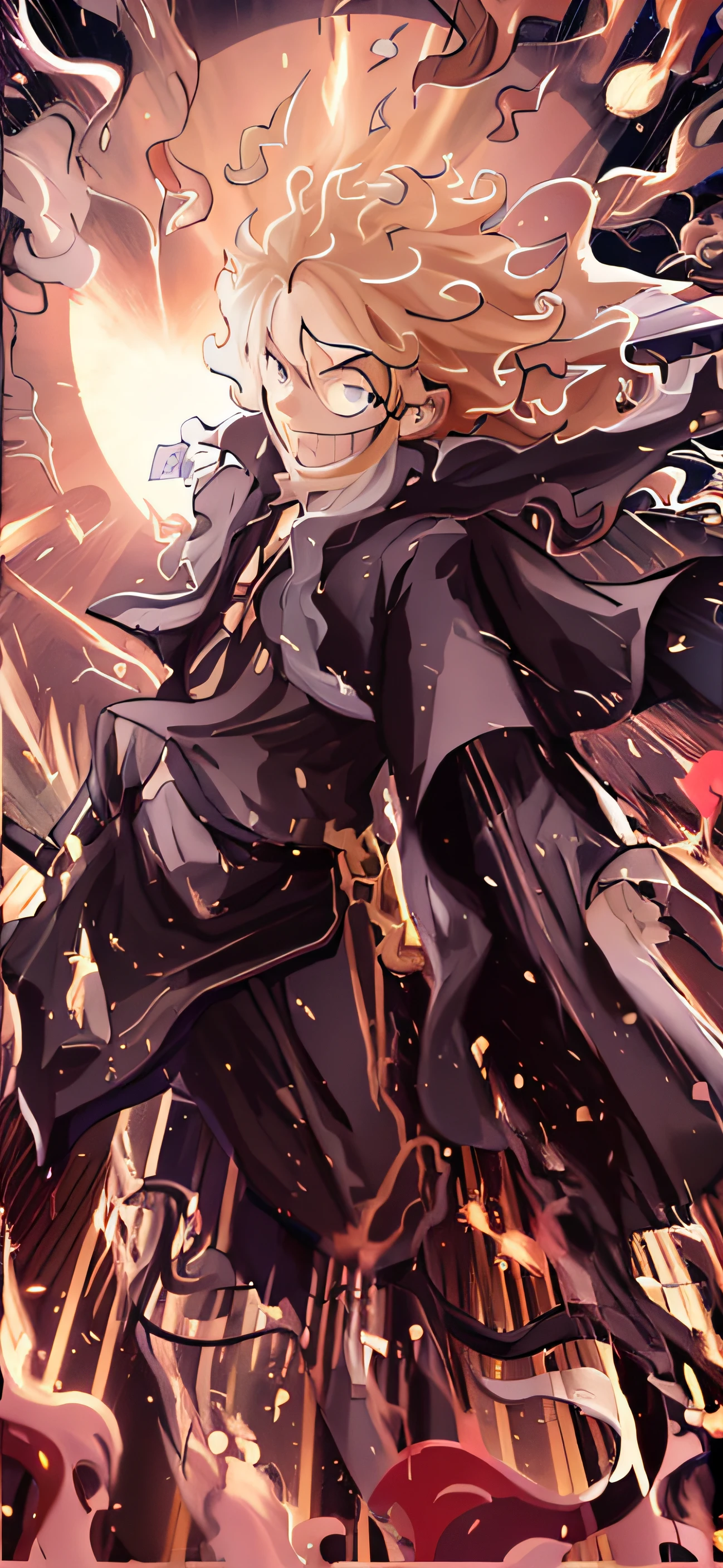 Anime characters with a sword and big clouds in the sky, An anime cover, from one piece, offcial art, trending anime artwork, one piece art style, anime wallaper, extended art, High Quality Anime Art Style, beautiful male god of death, uncanny smile, Trending anime art, this character has cryokinesis, trigger anime artstyle, Accurate depiction