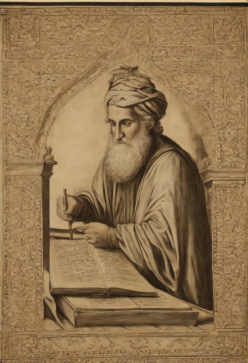 roupa judaica, 72 homens judeus reunidos, WISE, old elders, escrevendo em rolos em uma biblioteca antiga de rolos de papel nas prateleiras ( representando a antiga biblioteca de Alexandria) e realismo extremo ((Image depicting the elders writing the Septuagint on scrolls the Hebrew Bible)) obra-prima, melhor qualidade, highres, rabbinical accessories
