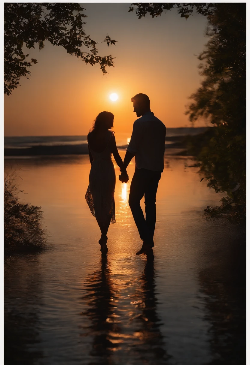 (best quality,highres,masterpiece:1.2),a couple in love,romantic atmosphere,soft lighting,warm colors,embrace,affectionate,gentle touch,intimate moment,happiness,smiles,blissful,loving gaze,deep connection,heartwarming,dreamy background,candlelit dinner,tender kiss,twinkling stars,whispered words of love,endless love and devotion,beautiful memories,forever together,unbreakable bond,soulmates,cherished moments,romantic sunset,lovers walking hand in hand