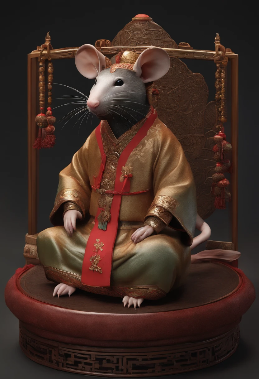 Anthropomorphic rat zodiac,Fine portrait,Traditional Chinese clothing,Chinese style,3Drenderingof,blindbox,Zbrush engraving,unreal-engine,studio lit,Complex clothing,Complex art