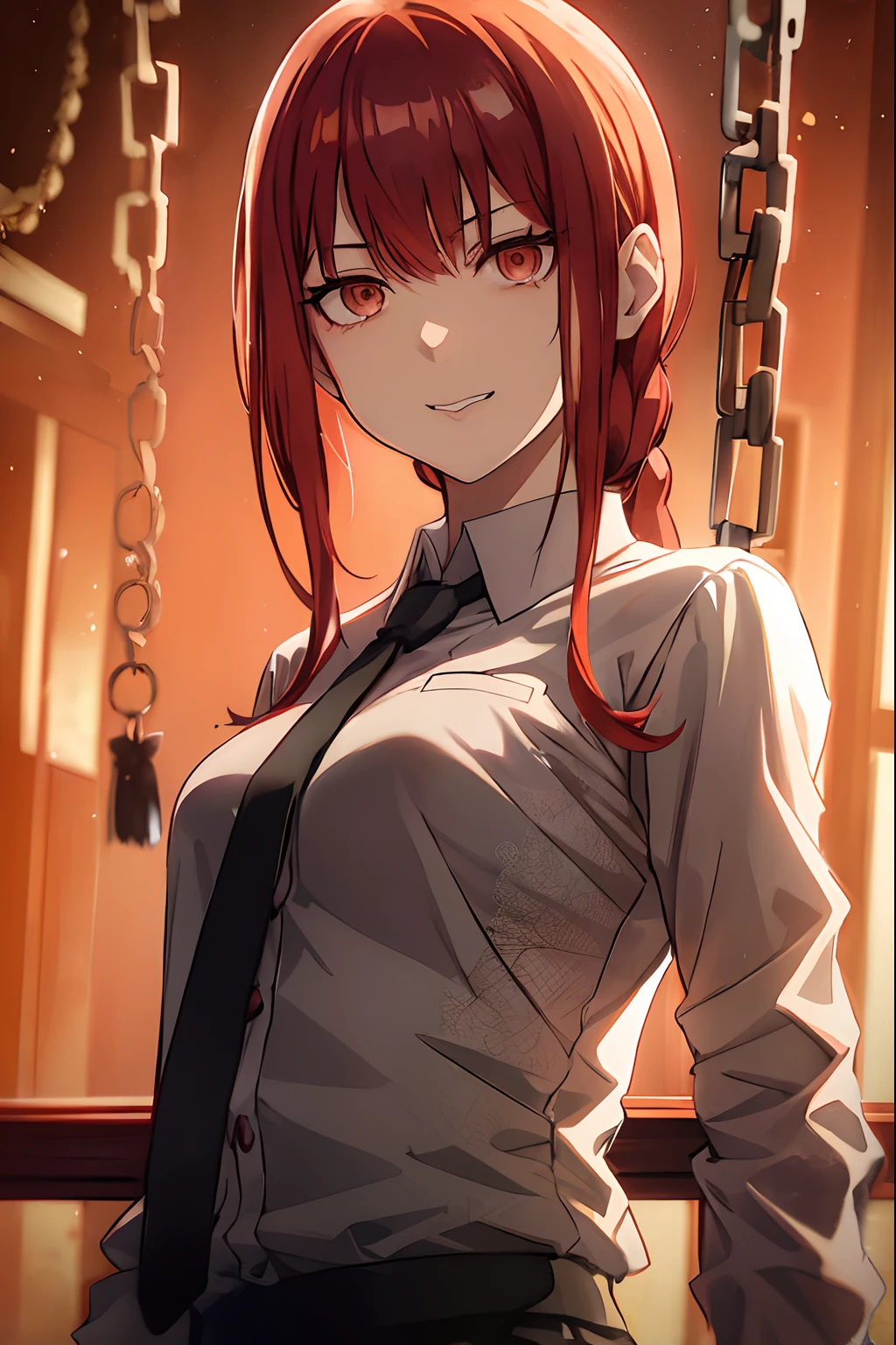 Chica de anime con cabello rojo y corbata parada frente a una ventana, protagonista femenina 👀 :8, Akane Owari Danganronpa, Kurisu Makise Steins Gate Anime, Makoto Shinka, Ella tiene el pelo rojo, Arte Oficial, ( ( ( Yoshinari Yoh ) ) ), rias gremory