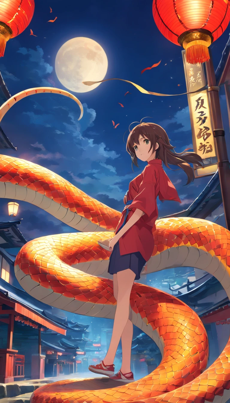 New Year's snake, Year of the Snake,Snake whole body,Don't be characterized,Lunar New Year, spring flowers, Red lanterns, fundo vermelho, Extremely high quality, Full-HD, Close-up, 2023, ..。.。.3D
