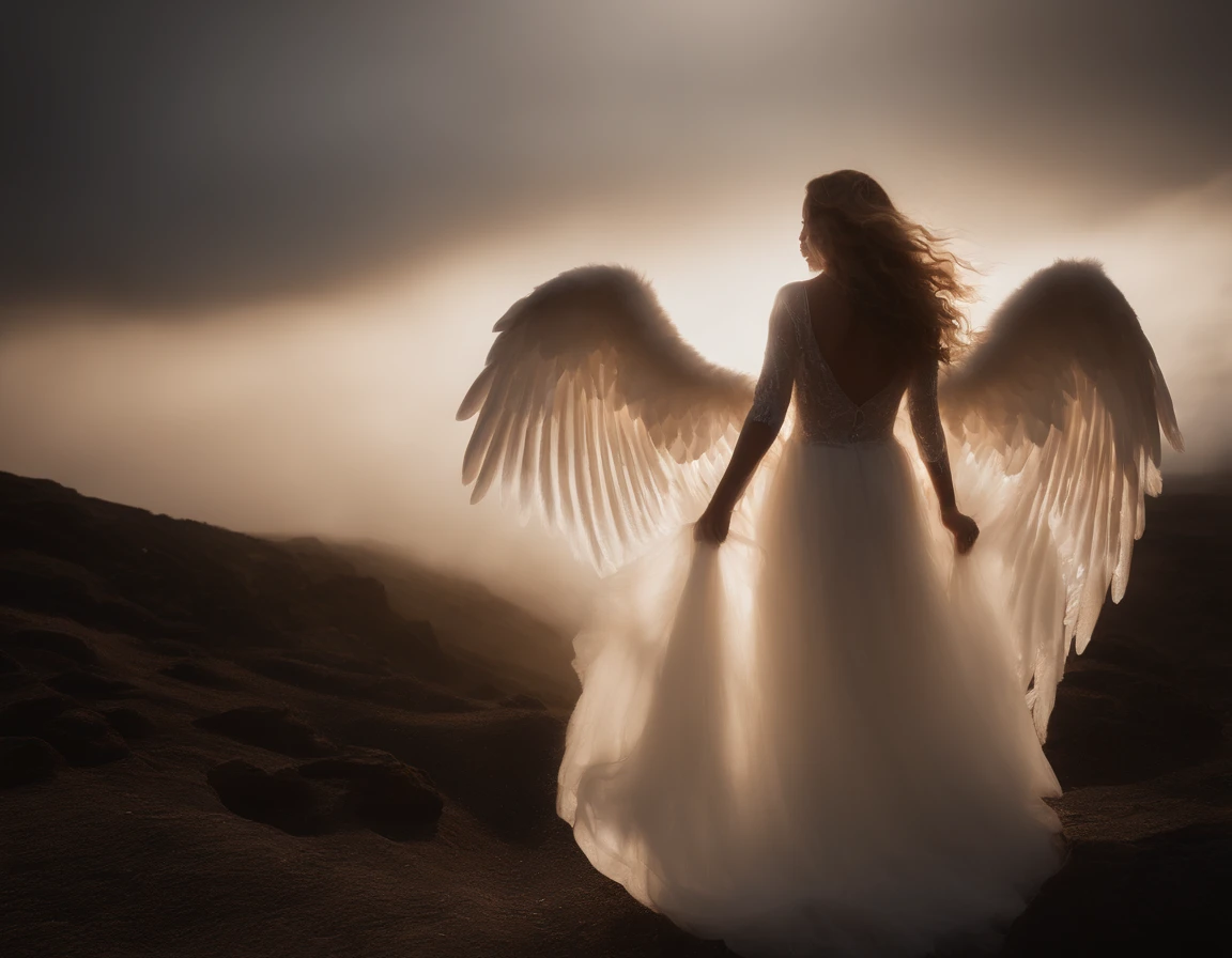 A women standing on top of a beach next to a lake, light painting of a. Giant angel in the background, lightpainting, amazing lighting effect, light art, beautiful lighting effects, light paint, diffuse lightpainting, anamorphic flares, lightpainting luminescent, luminous fire halo, flares anamorphic, creative lighting, epic lighting effects, awesome greate composition