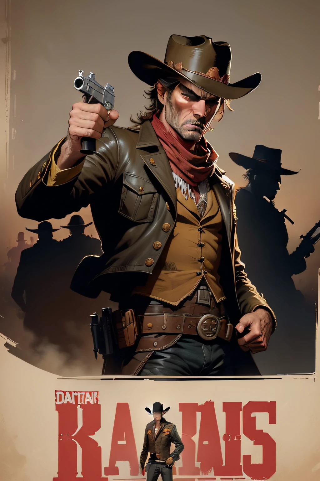 a poster of a  boy with guns and a hat holding a gun, red dead redemption art style, style of a clint eastwood movie, inspired by Clint Cearley, martin ansin, in the style of clint cearley, django, by Dave Arredondo, spaghetti western, [ red dead ], quentin tarantino movie posters, inspired western comic
2 a poster of a man with guns and a hat holding a gun, vector art inspired by Clint Cearley, trending on Artstation, process art, red dead redemption art style, style of a clint eastwood movie, martin ansin, in the style of clint cearley, django, spaghetti western, [ red dead ], quentin tarantino movie posters