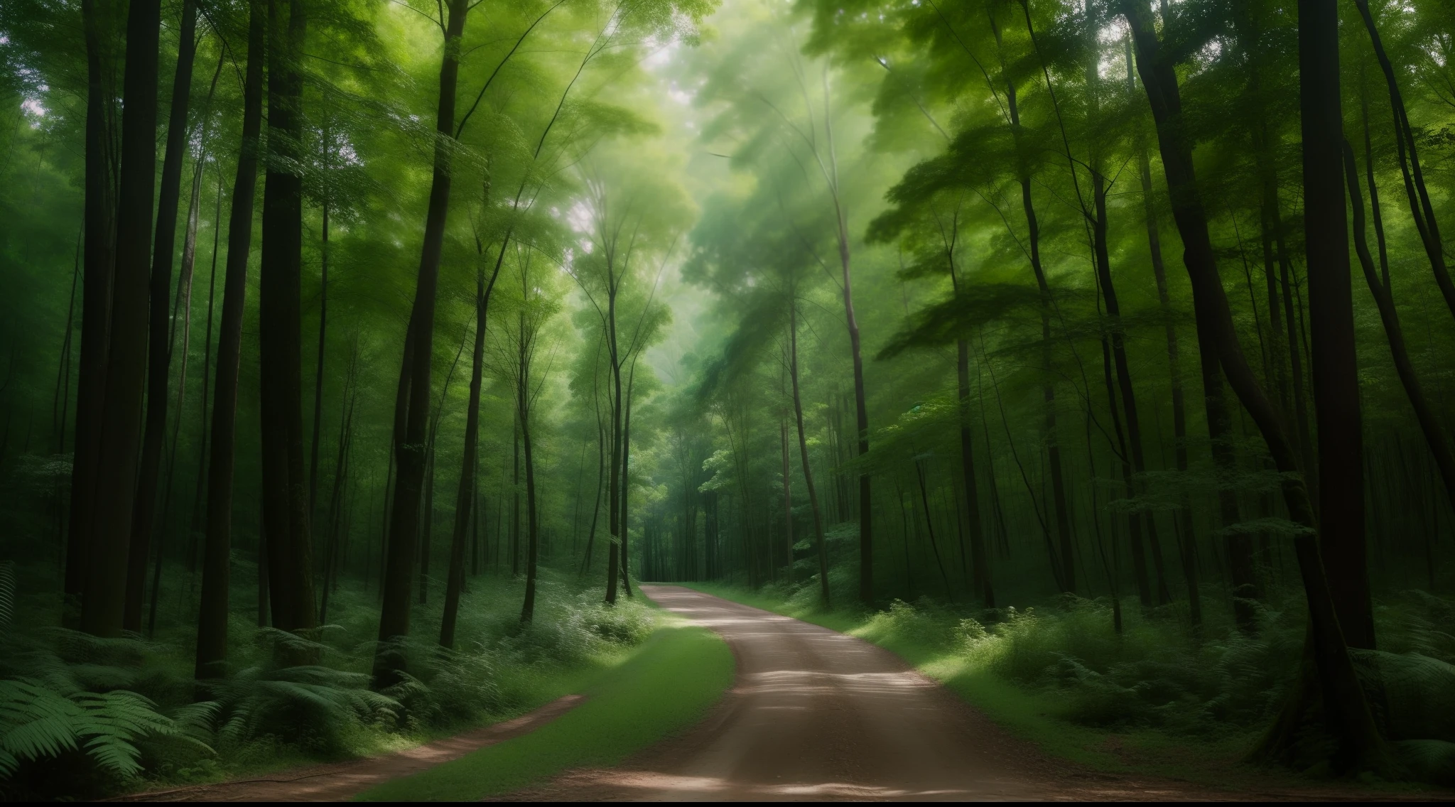 Dense forest, Bright green tree々, Frame, unmanned, landscape shot, top-quality, masterpiece, Realistic, ultra-detailliert, natural soft light