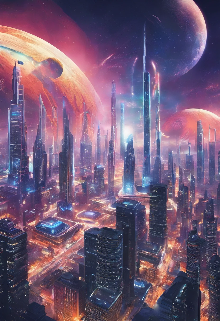 cyberpunked、futuristic cities、planet earth、A cyberpunk with skyscrapers that pierce through the clouds.ＳＦart by、Utopian City、Megacities、dream、top-quality、​masterpiece、Beautiful cities of the future