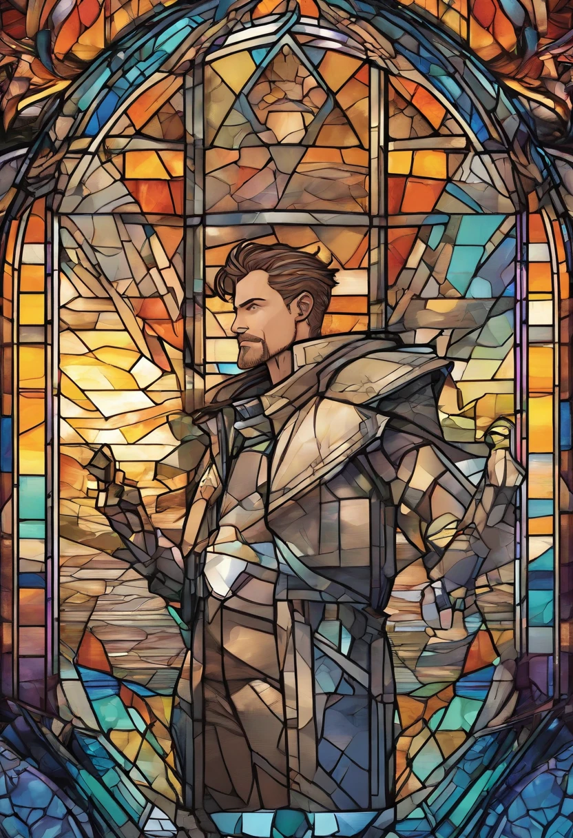 (best quality, highres, ultra-detailed, realistic:1.37), male with brown ponytail, has a light beard, wearing a sleeveless hoodie, mecha arms with crackling energy, superhero aesthetic, detailed facial features, intense expression, muscular physique, futuristic city backdrop, dynamic pose, vibrant colors, strong shadows, dramatic lighting