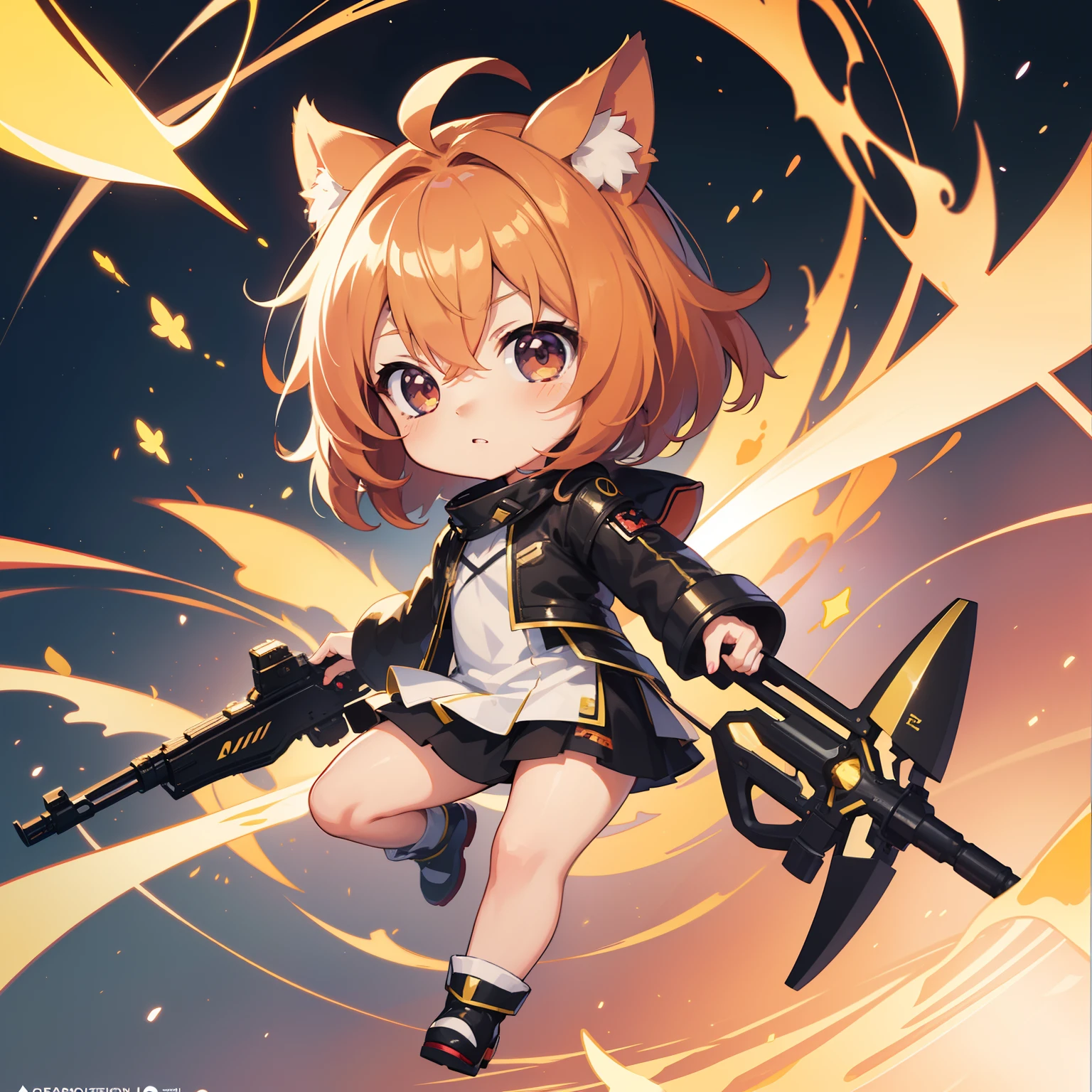An ultra-high picture quality, Super Detail, 超A high resolution, Anime, Manga, Illustration, (Chibi:1.5), Chibi, Chibi Character, Deformed, Very cute girl, light brown shiny short hair, Ahoge, Professional Lighting