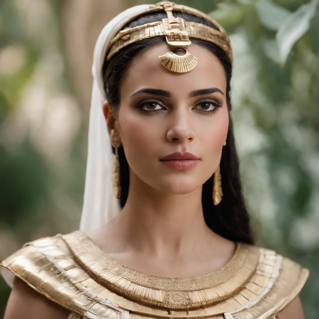 An ultra-realistic photo showing two contrasting versions of Cleopatra – one with white skin and European features, another with dark skin and African features.