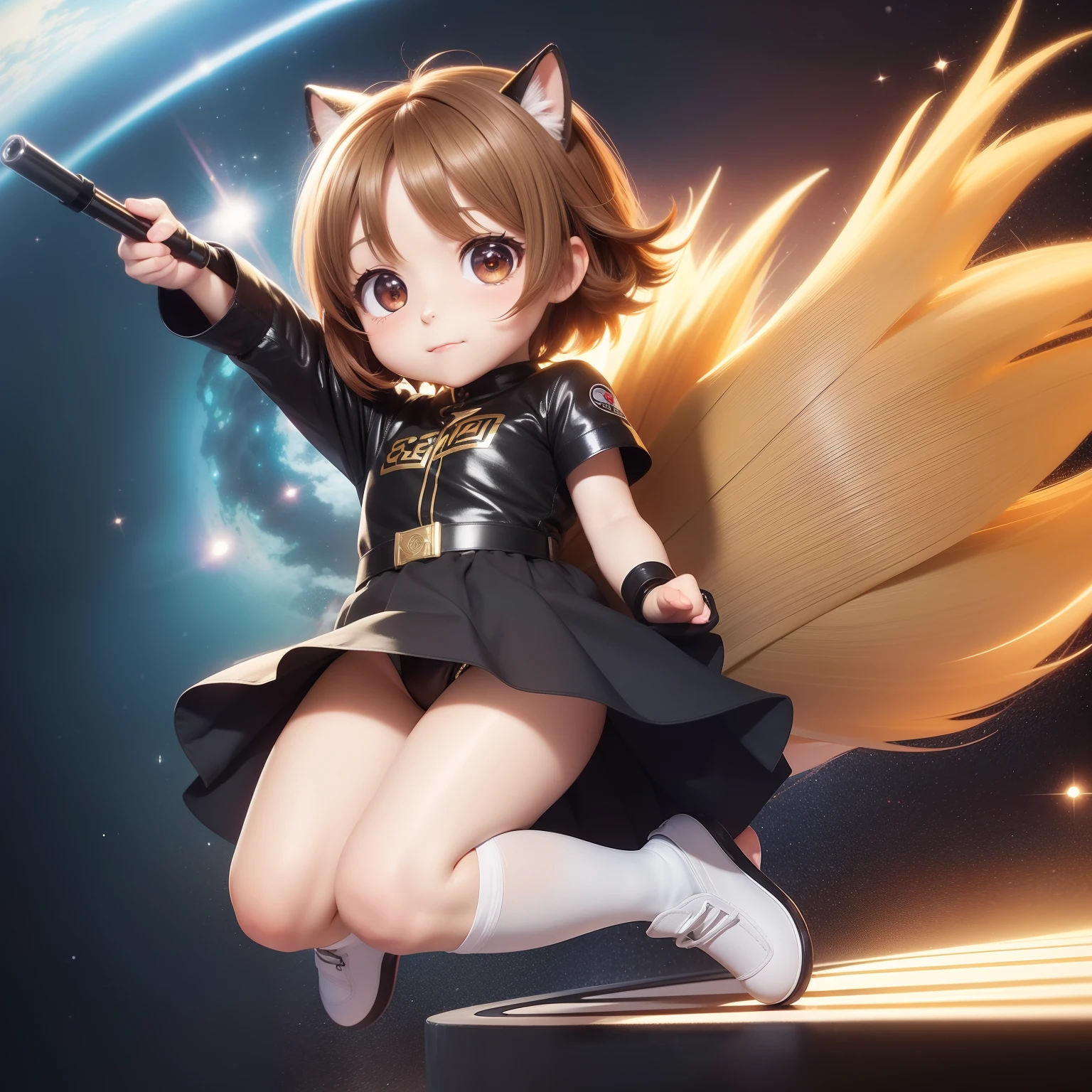 An ultra-high picture quality, Super Detail, 超A high resolution, Anime, Manga, Illustration, (Chibi:1.5), Chibi, Chibi Character, Deformed, Very cute girl, light brown shiny short hair, Ahoge, Professional Lighting