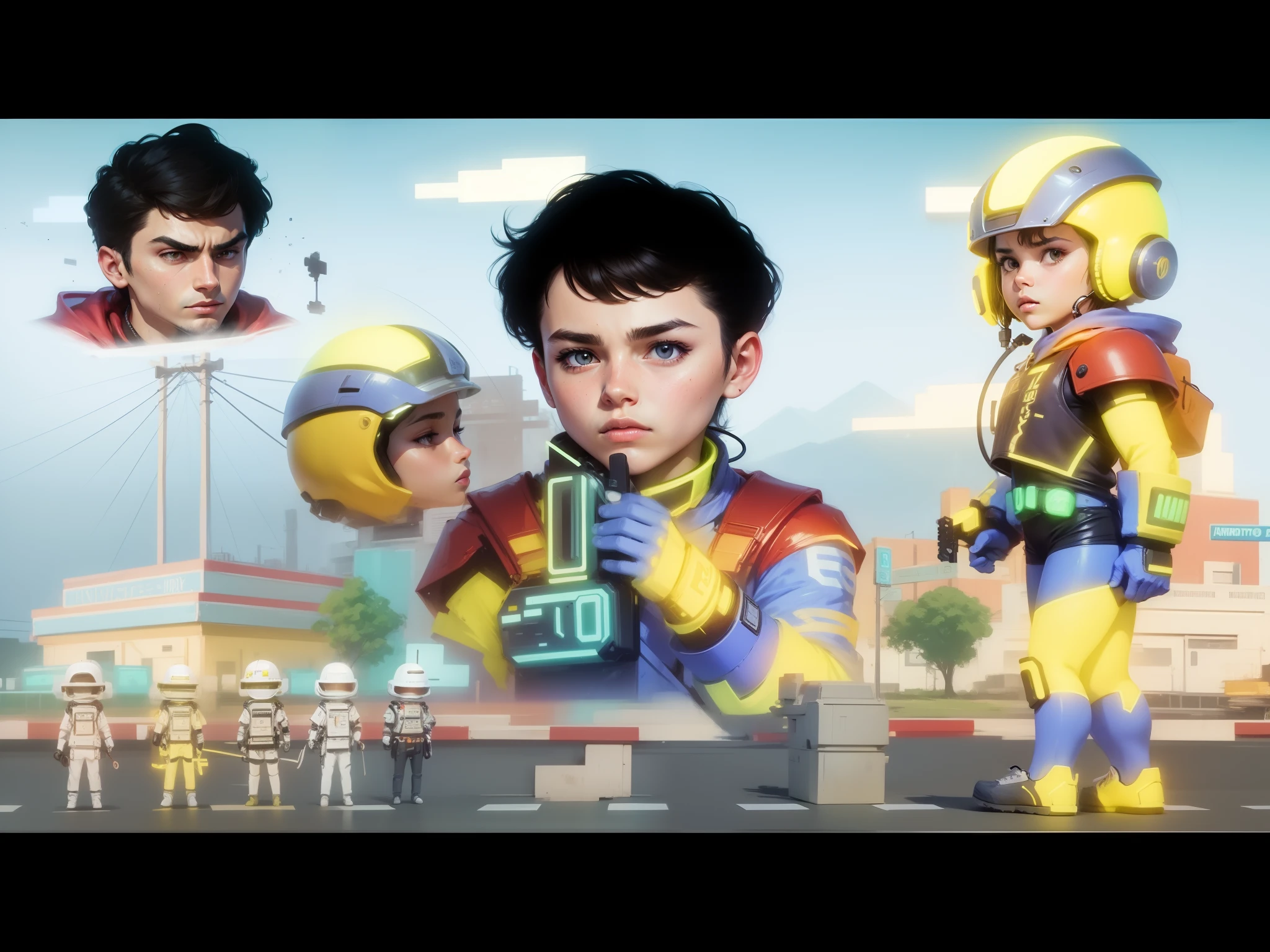 Neon background and realistic face character