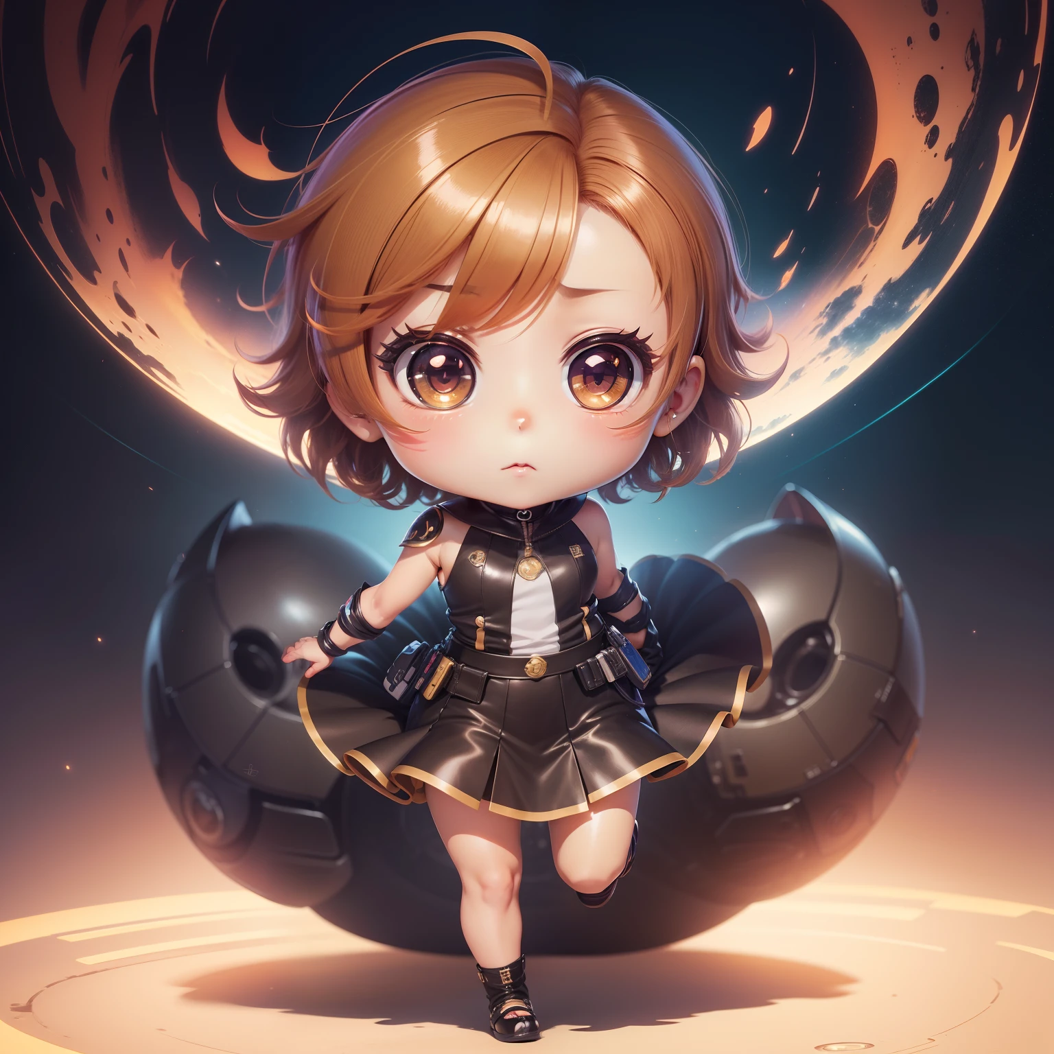 An ultra-high picture quality, Super Detail, 超A high resolution, Anime, Manga, Illustration, (Chibi:1.5), Chibi, chibi character, Deformed, Very cute girl, light brown shiny short hair, Ahoge, Professional Lighting