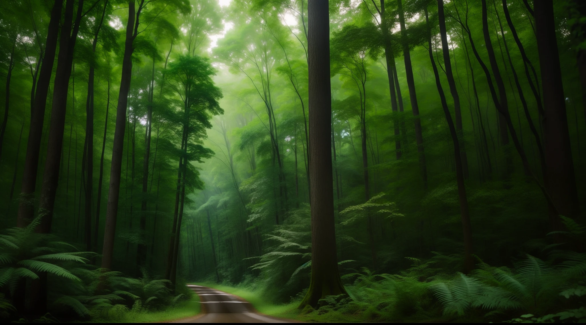 Dense forest, Bright green tree々, Frame, unmanned, landscape shot, top-quality, masterpiece, Realistic, ultra-detailliert, natural soft light, realistic, ultra realistic