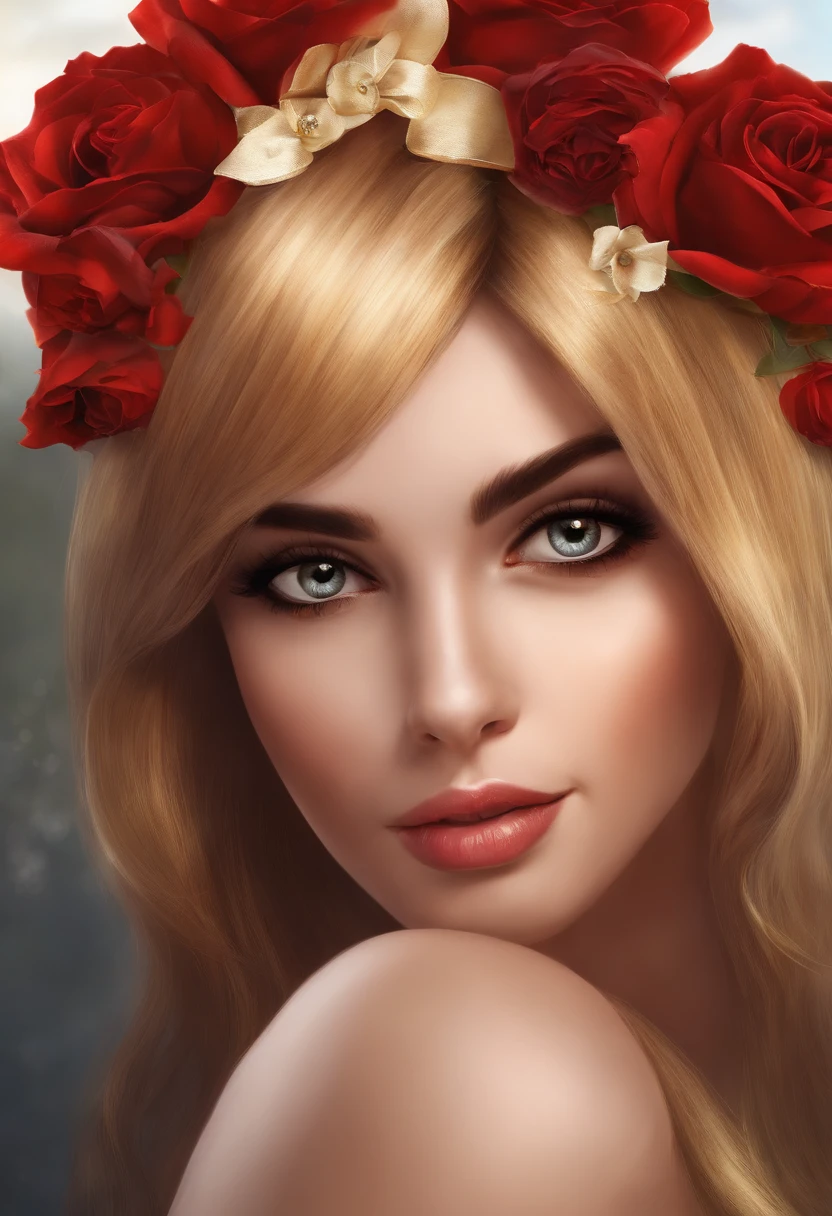 bens, amarelo_Alunos, +_+, preto_Hair, High_rabo-de-cavalo, vermelho_flor_Hair_enfeite, master part, best quality, ultra-detalhado, illustration, sozinho, 1girl