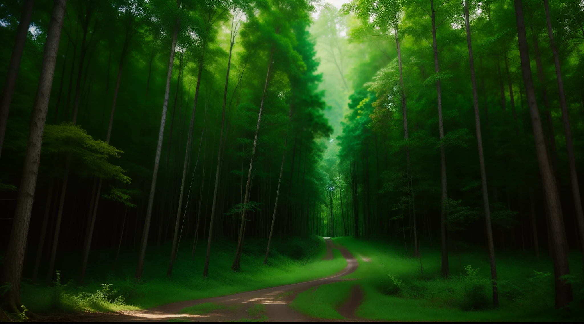 Dense forest, Bright green tree々, Frame, unmanned, landscape shot, top-quality, masterpiece, Realistic, ultra-detailliert, natural soft light, realistic, ultra realistic