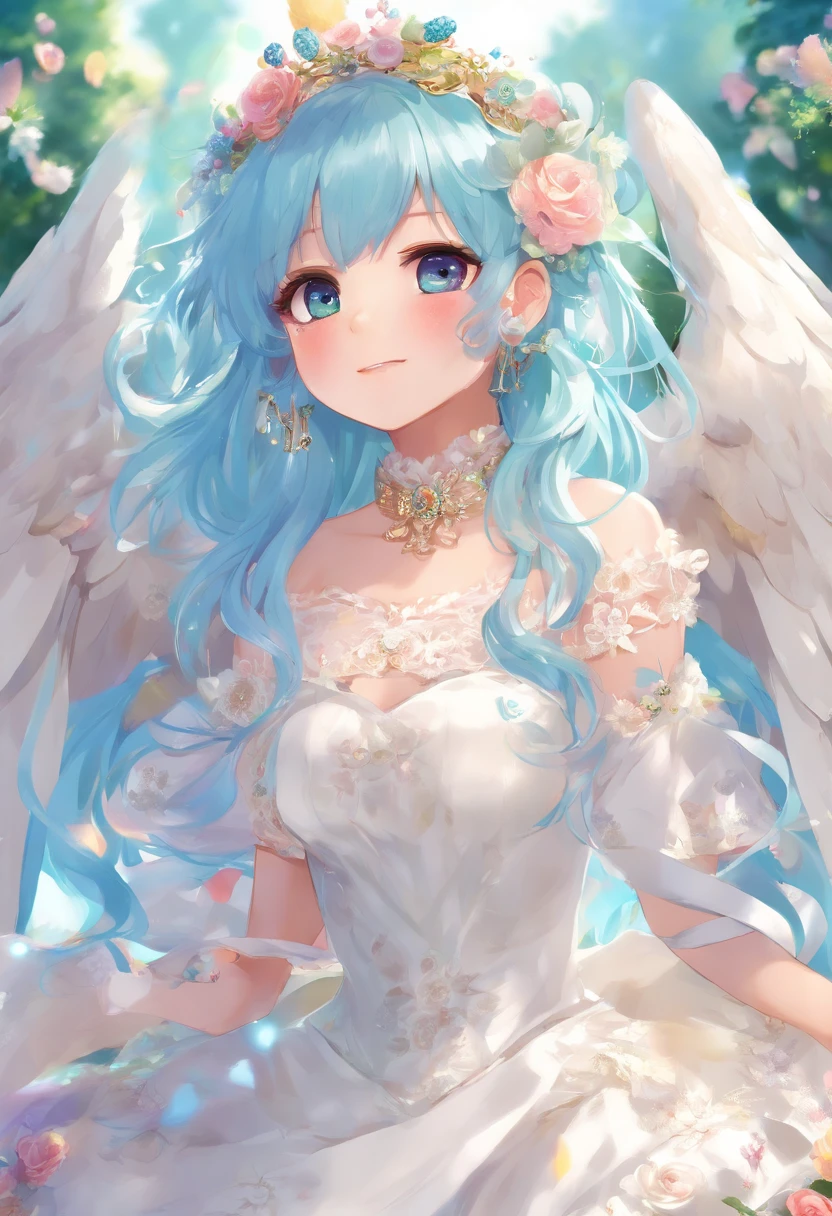 {qual}(masterpiece, best quality, ultra detailed, illustration), absurdres, best quality, Personage as the main perspective
{char}miku, (solo:1.5), 1girl, 5yo, cute, lovely, grateful smile, big bright eyes, (eyelashes:1.2)
{clothes}(white flowy ornate wedding dress:1.5), intricate flowy dress, frilled dress, cleavage, zettai_ryouiki, classic lolita
{angel}(ultra detail huge feathered Angels wings:1.5)
{hairstyle}absurdly long hair, big hair, (light blue hair:1.2), two-tone hair, hair fluttering in the wind, light blue rabbit-ear hair ornaments
{option}White coffee cup, monster girl, sparkle, horror, looking at viewer, evil smile, open mouth, mouth wide open, shouting, animal ears, dynamic angle, cowboy shot, claw pose, fang, dark theme, obake, ghost, grave, night, Edgy lines