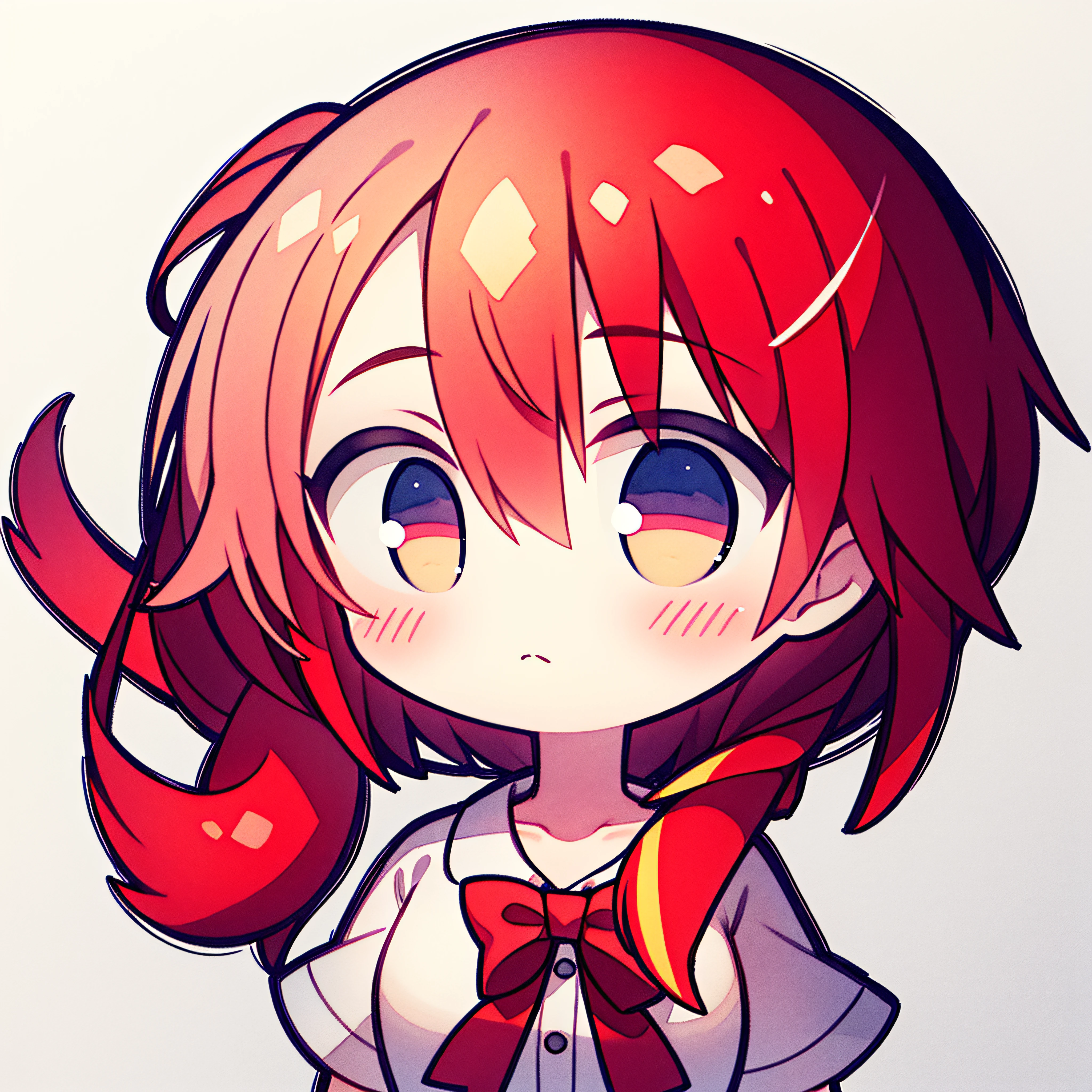 shrimp on the head, solo, 1 girl, looking at viewer, upright, concept art, white background, simple background, white hair, red gradient hair, short sleeves, watercolor pencil, expressionless, blush, virtual youtuber