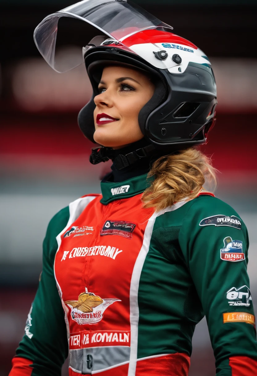 Mulher com uniforme de corrida segurando um capacete, Tessgarman, Bob, Retrato de Maci Holloway, Anna, Adi Meyers, foto ainda, ( ( Emma Lindstrom ) ), garota, idade 2 0, Kailee Mandel, retrato", Foto de perfil, foto do cartaz, foto de marketing, Alexis Franklin, Ryan Kiera Armstrong,