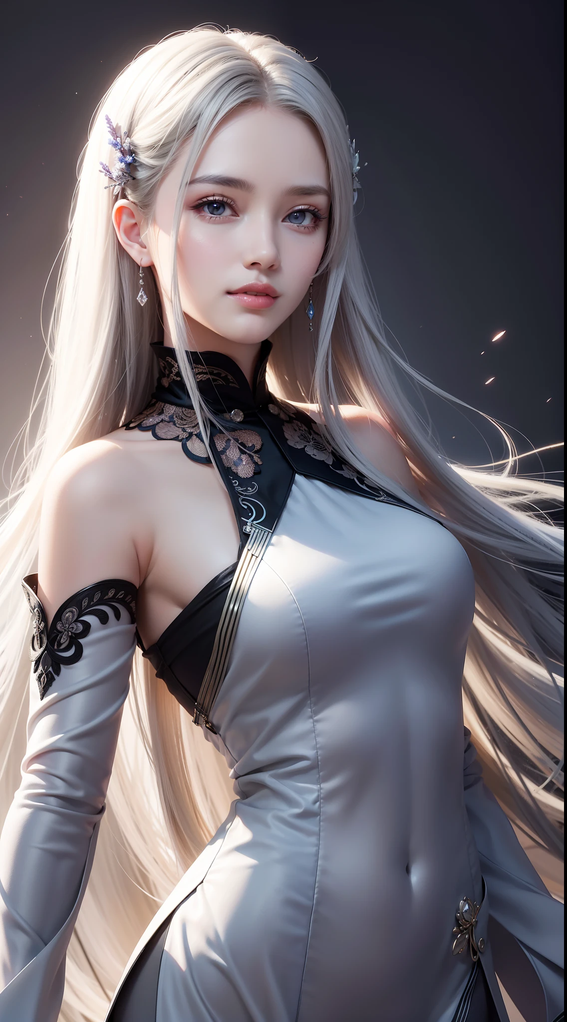 Insightful eyes,Long flowing hair,Very long, long, long hair,Porcelain white face,Soft and shiny
