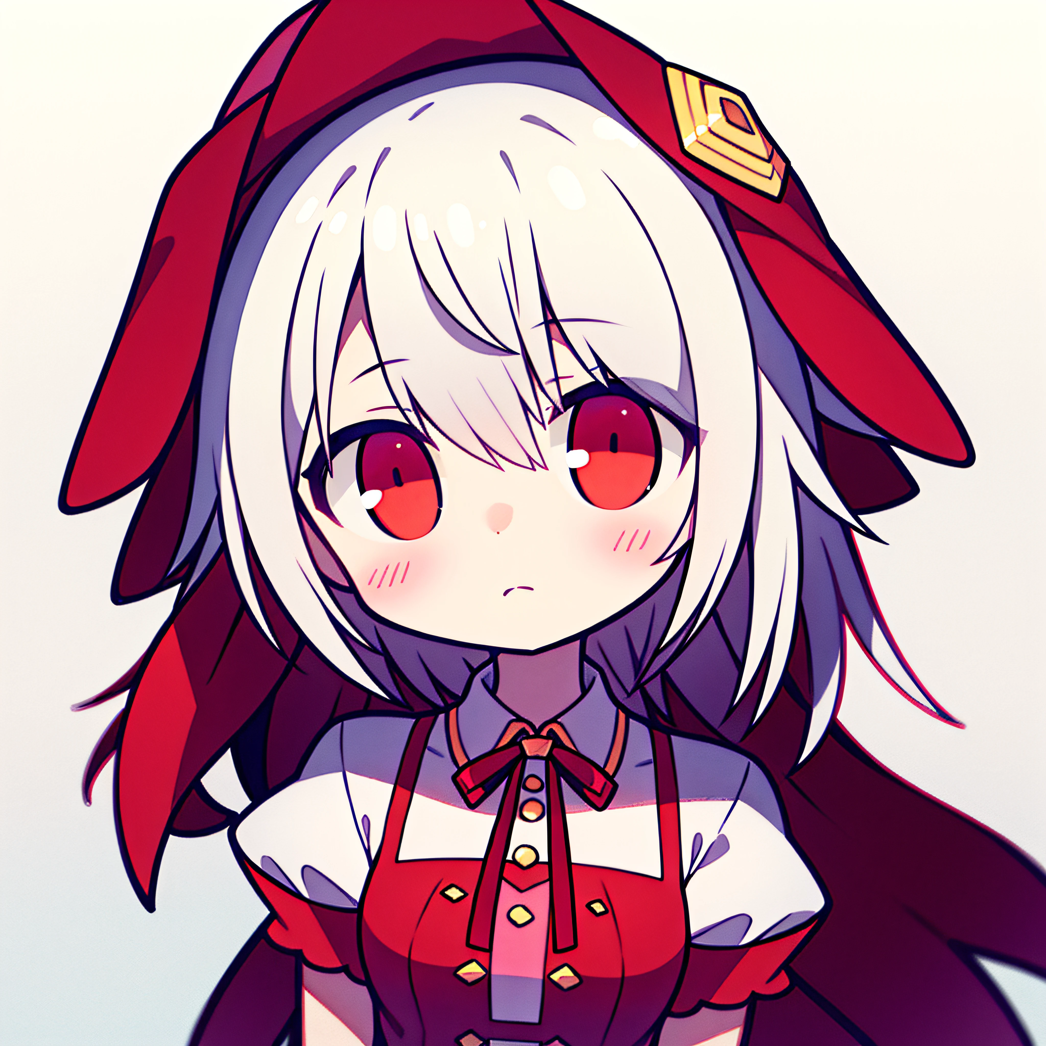 shrimp on the head, solo, 1 girl, looking at viewer, upright, concept art, white background, simple background, white hair, red gradient hair, short sleeves, watercolor pencil, expressionless, blush, virtual youtuber