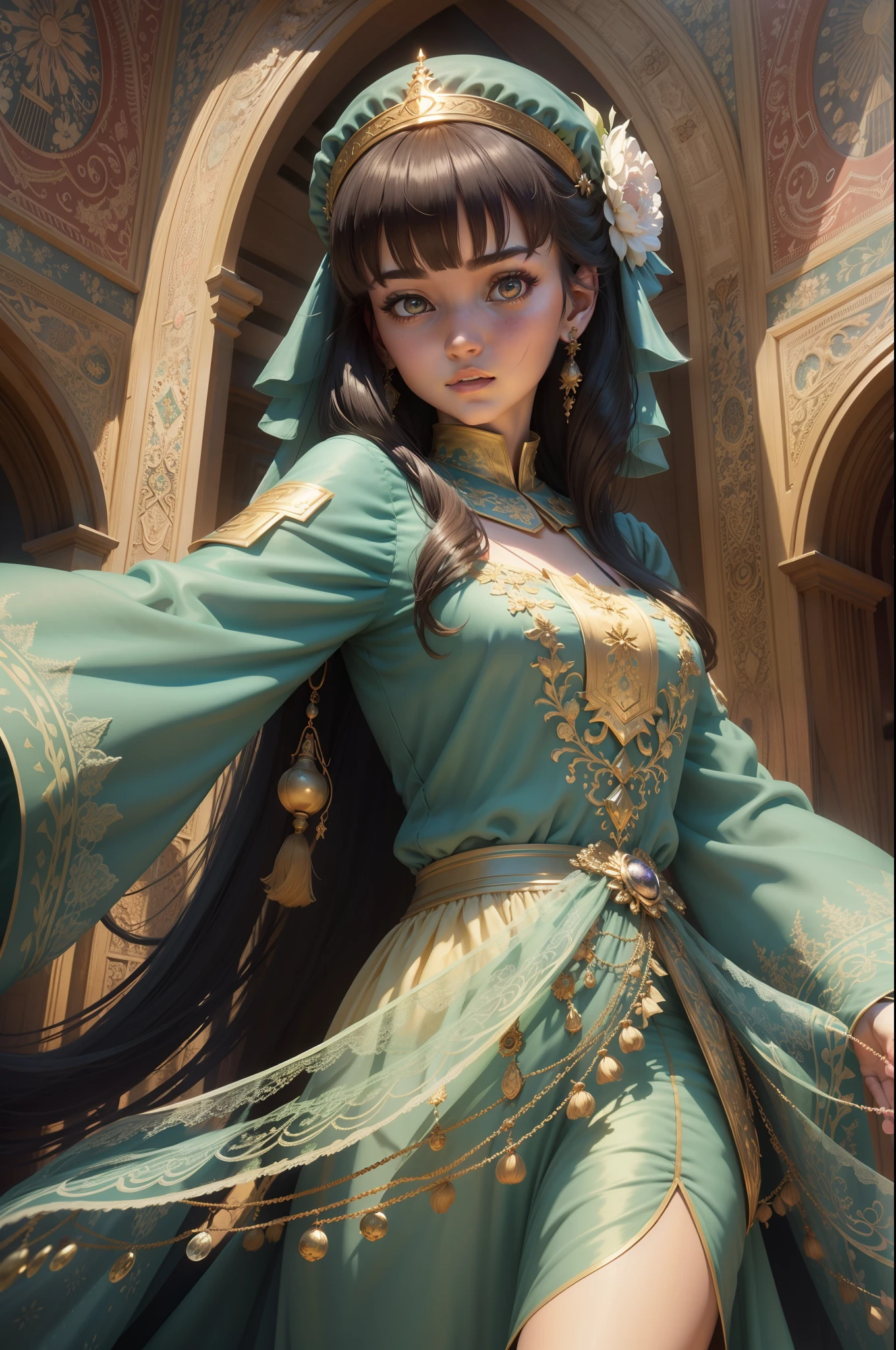 Beautiful girl in long dress,Detailed details,Pixar Comics 3D,Disney anime style,Reality is realistic and realistic,8K HD quality,HDR