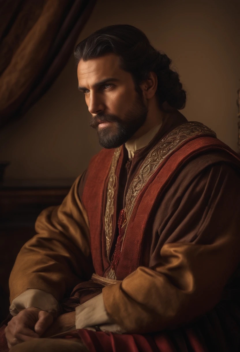 Homem, profeta do Antigo Testamento, wearing traditional men's clothing of the time, Heavy, serious, grumpy countenance, imagem ultrarealsita.