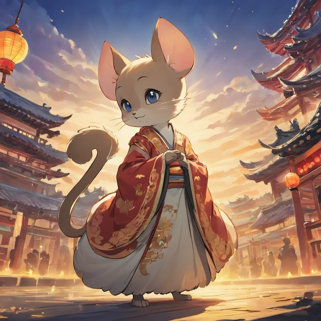 Siamese rat elegantly displayed on Chinese landscape illustration background