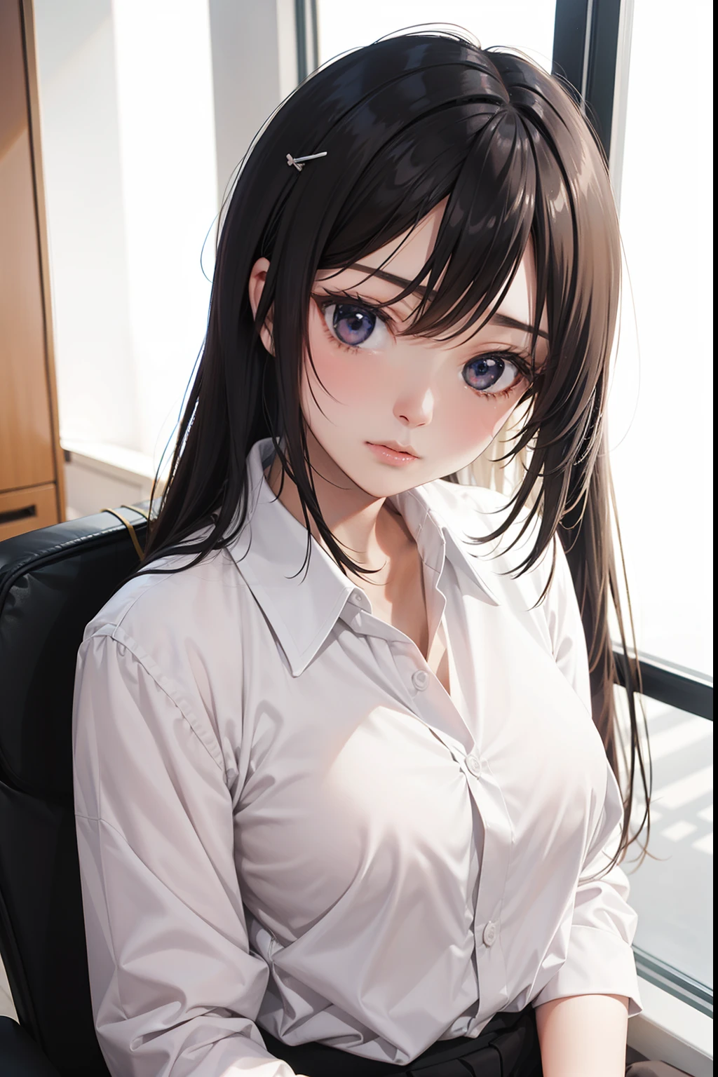 8K quality、High definition、Realistic skin texture、High definitionの瞳、、Blowjobする女、Brown long hair、、A neat and tidy blouse dress made of thin fabric、slender、Model Body Type、Flip-up skirt、Realistic female genitalia、Deeply sucking a realistic male organ、Blowjob、Deep Throat、Semen-covered body、Bury your head in the man's waist