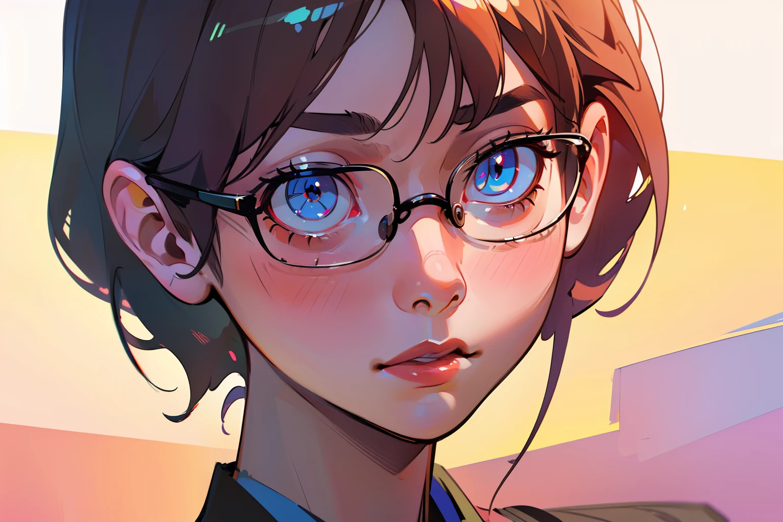(best quality,4k,8k,highres,masterpiece:1.2),ultra-detailed,(realistic,photorealistic,photo-realistic:1.37),high school meganekko girl,beautiful detailed eyes