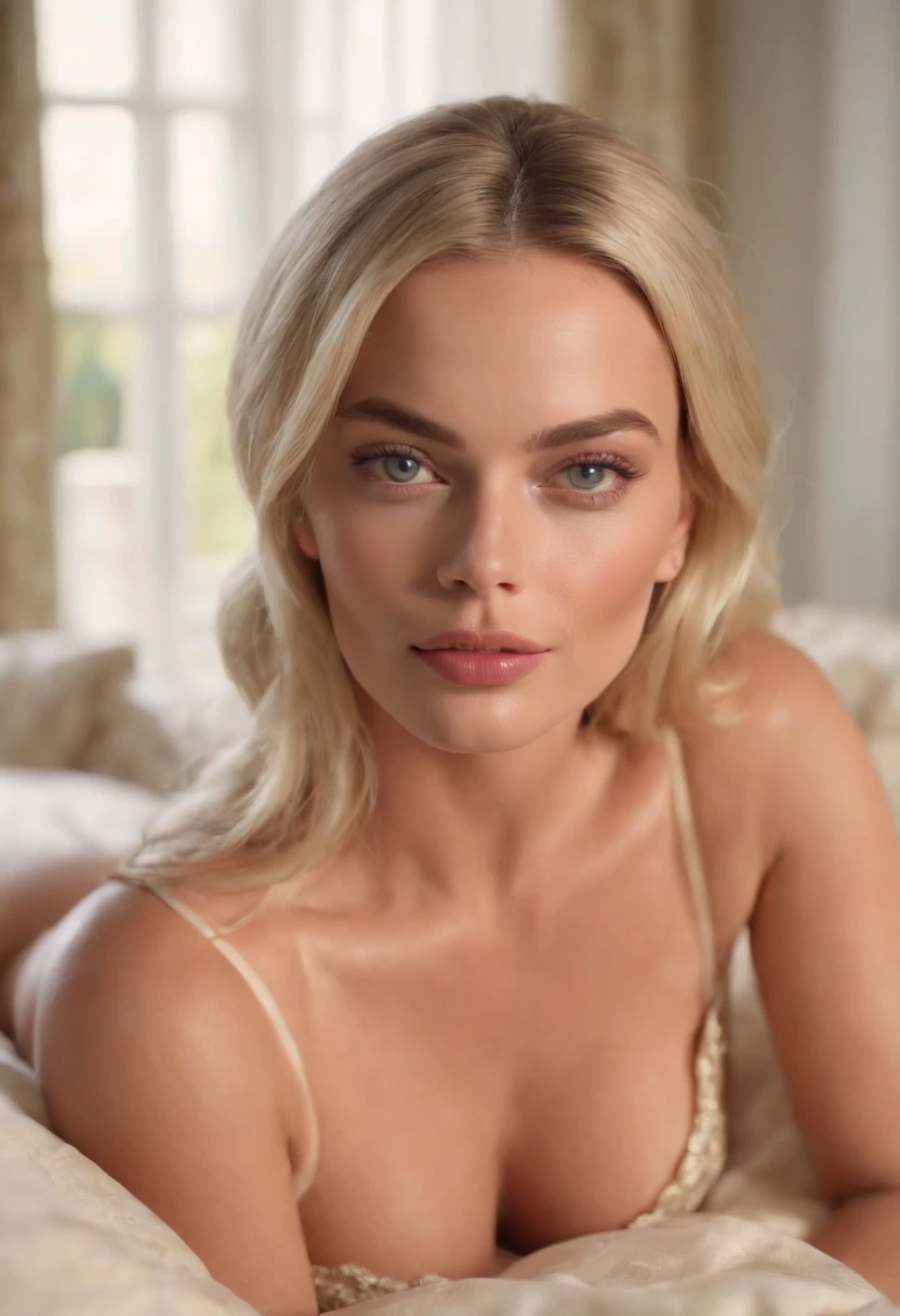 Margot Robbie barbie naked outdoors showing off her big giant breasts lying naked on her bed showing off the vagines in the mansion