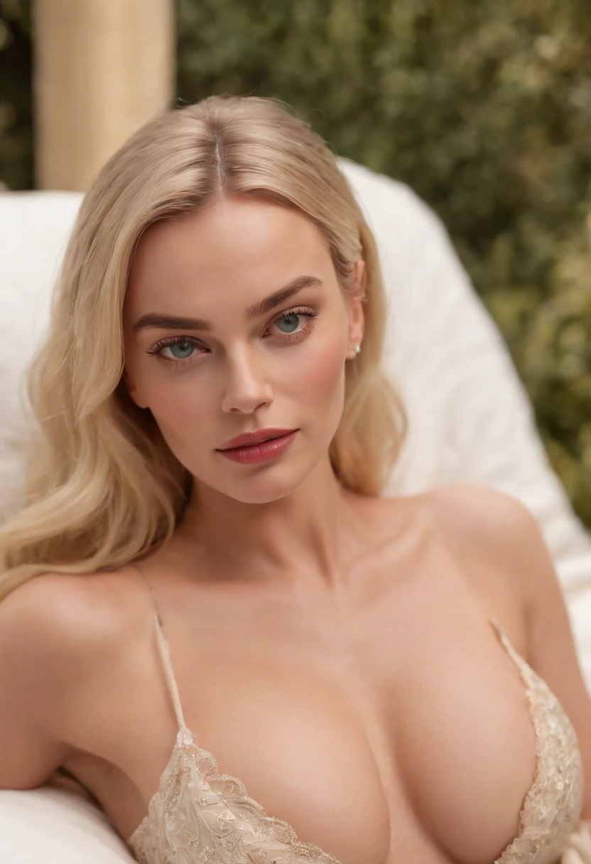Margot Robbie barbie naked outdoors showing off her big giant breasts lying naked on her bed showing off the vagines in the mansion