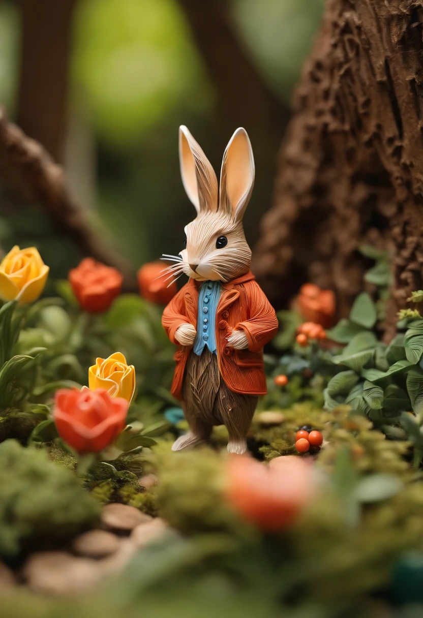 折纸衍纸风格 paper quilling Peter Rabbit in the forest,,纸缝样式小猪