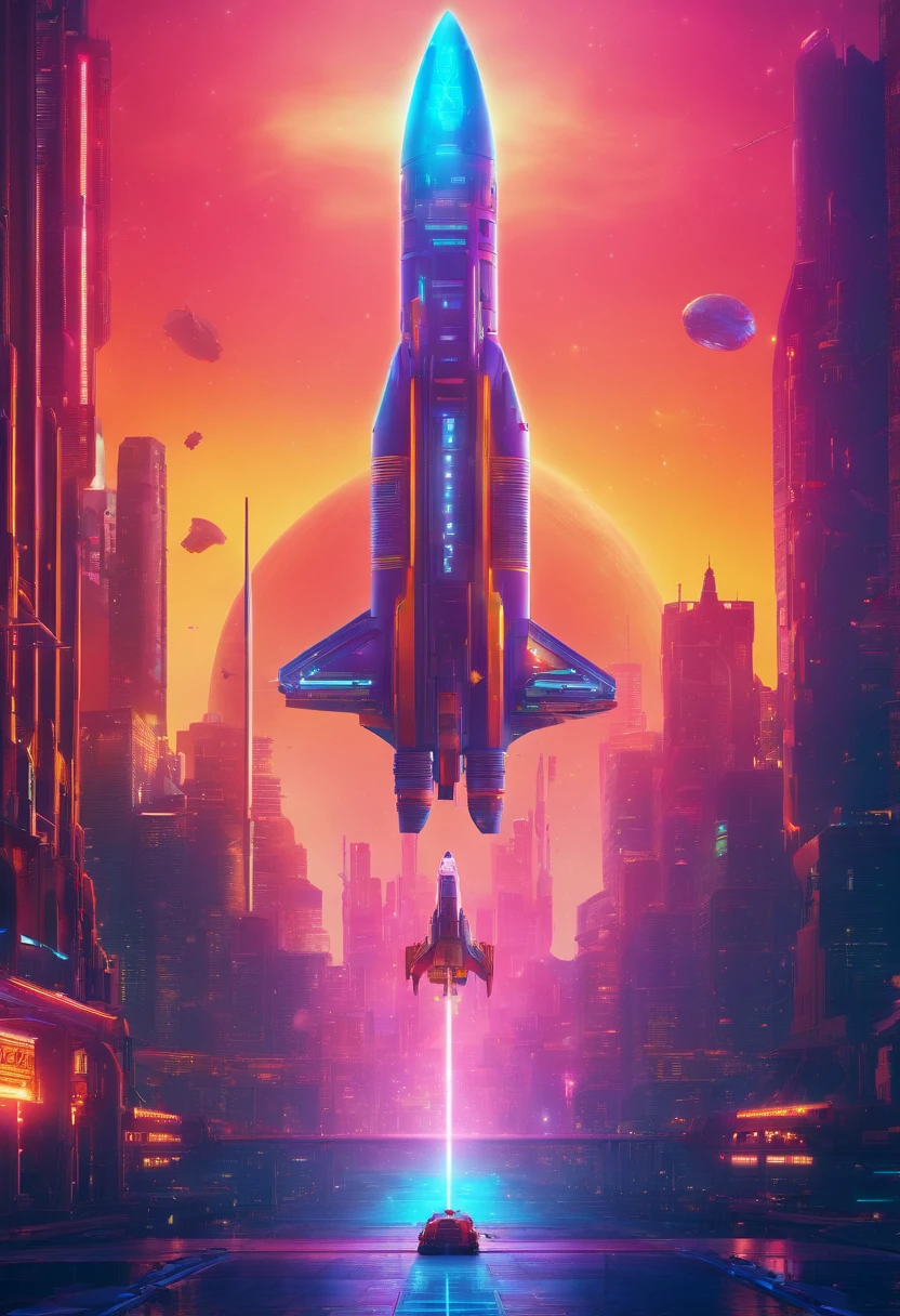 Spaceship flying through space with a bright blue background, Amazing 4K spaceship, retro sci-fi spaceship, blue v2 rocket in space, nave espacial, small retro starship in the sky, an epic space ship scene, colorful redshift render, nave espacial fantasia dos desenhos animados, cinema 4d render colorido, spaceship in space, spaceship, colorful octane render, foguete super legal